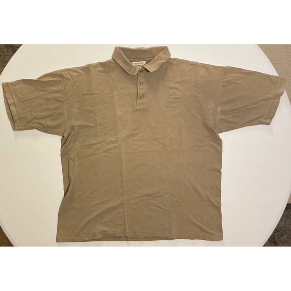 VTG Y2K AOL America Online Tech Tan Cotton Pique Embroidered‎ Mens XL Polo Shirt